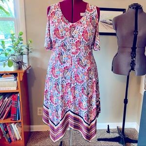 Cold Shoulder Handkerchief Paisley Dress Sz 1X